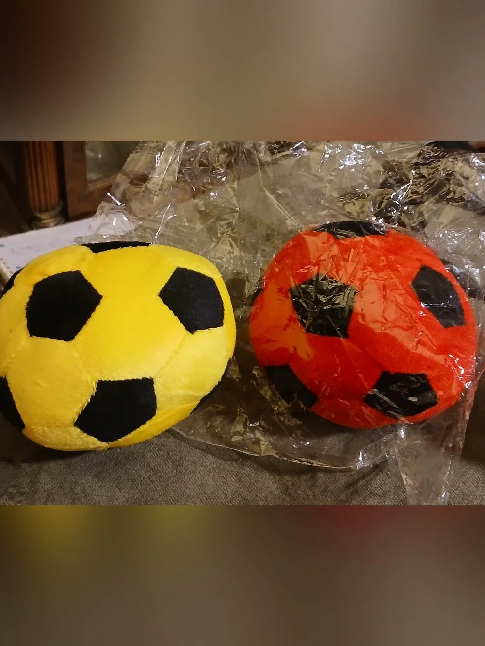 Plush Soccer Balls - Yellow and Red Soft Dogs Toy Set